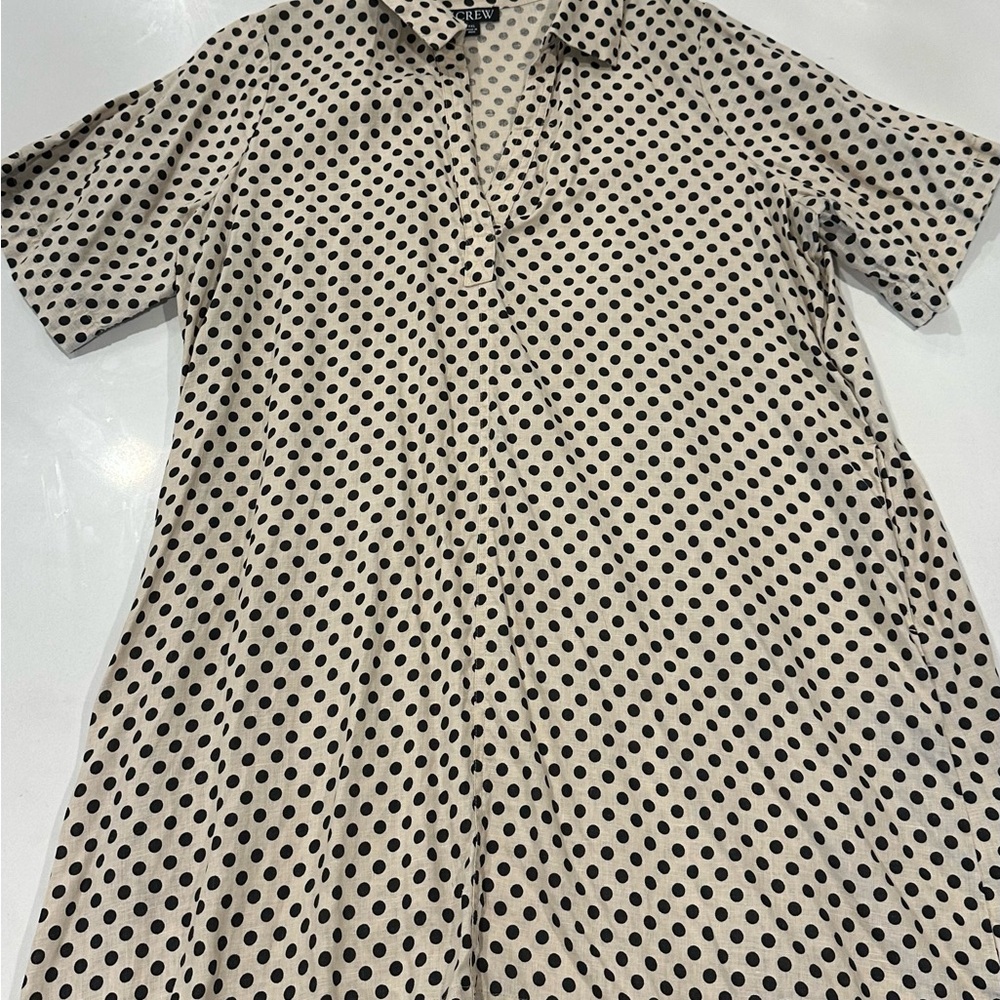 J. Crew Polka Dot Bungalow popover linen dress